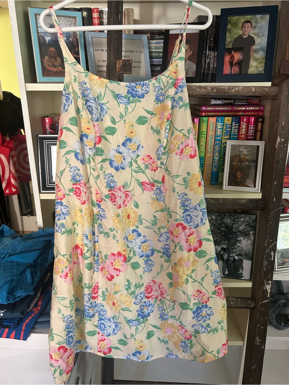 Cream Floral Spaghetti-Strap Mini Dress with Pink & Blue Blooms